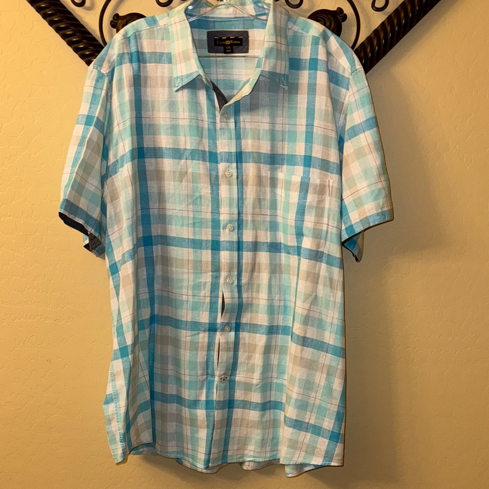 Club room Aqua and White Plaid Casual Shirt